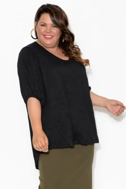 Cotton Tops<Cotton Village Agnes Black Crinkle Cotton Hi Lo Top