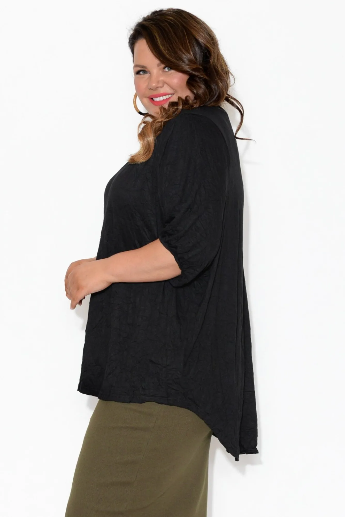 Cotton Tops<Cotton Village Agnes Black Crinkle Cotton Hi Lo Top