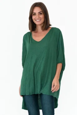 Cotton Tops<Cotton Village Agnes Emerald Crinkle Cotton Hi Lo Top