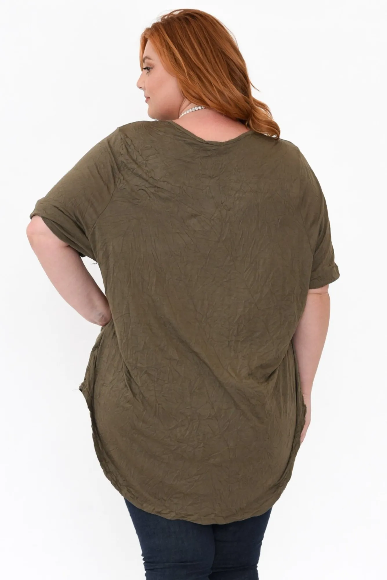 Cotton Tops<Cotton Village Agnes Khaki Crinkle Cotton Hi Lo Top