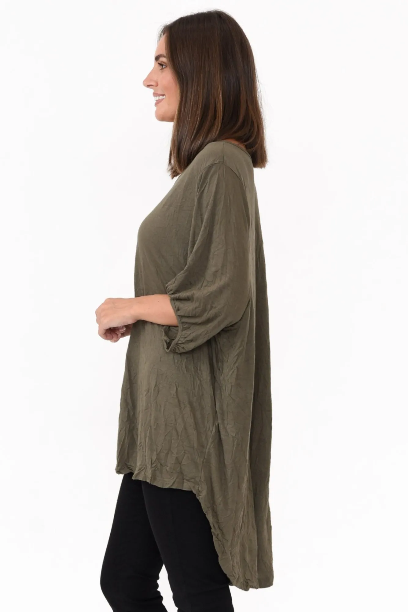 Cotton Tops<Cotton Village Agnes Khaki Crinkle Cotton Hi Lo Top