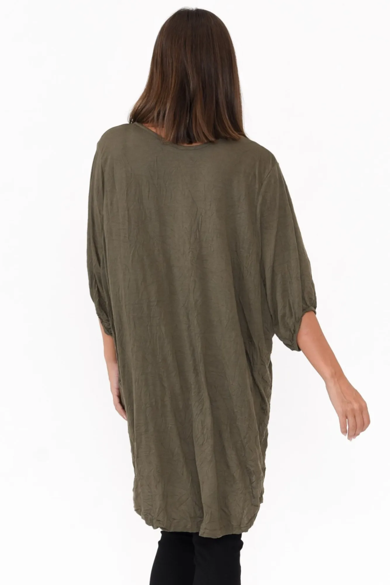 Cotton Tops<Cotton Village Agnes Khaki Crinkle Cotton Hi Lo Top