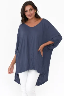 Cotton Tops<Cotton Village Agnes Navy Crinkle Cotton Hi Lo Top