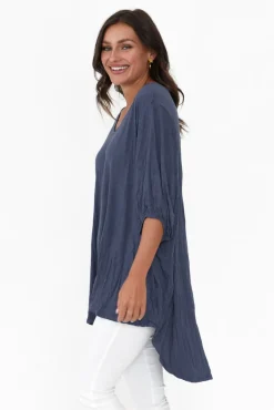 Cotton Tops<Cotton Village Agnes Navy Crinkle Cotton Hi Lo Top