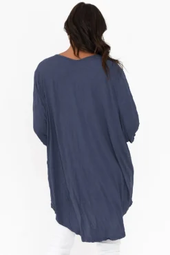 Cotton Tops<Cotton Village Agnes Navy Crinkle Cotton Hi Lo Top