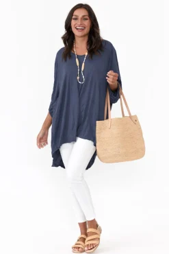 Cotton Tops<Cotton Village Agnes Navy Crinkle Cotton Hi Lo Top