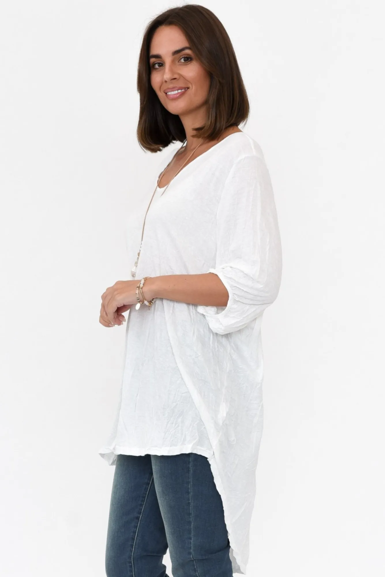 Cotton Tops<Cotton Village Agnes White Crinkle Cotton Hi Lo Top