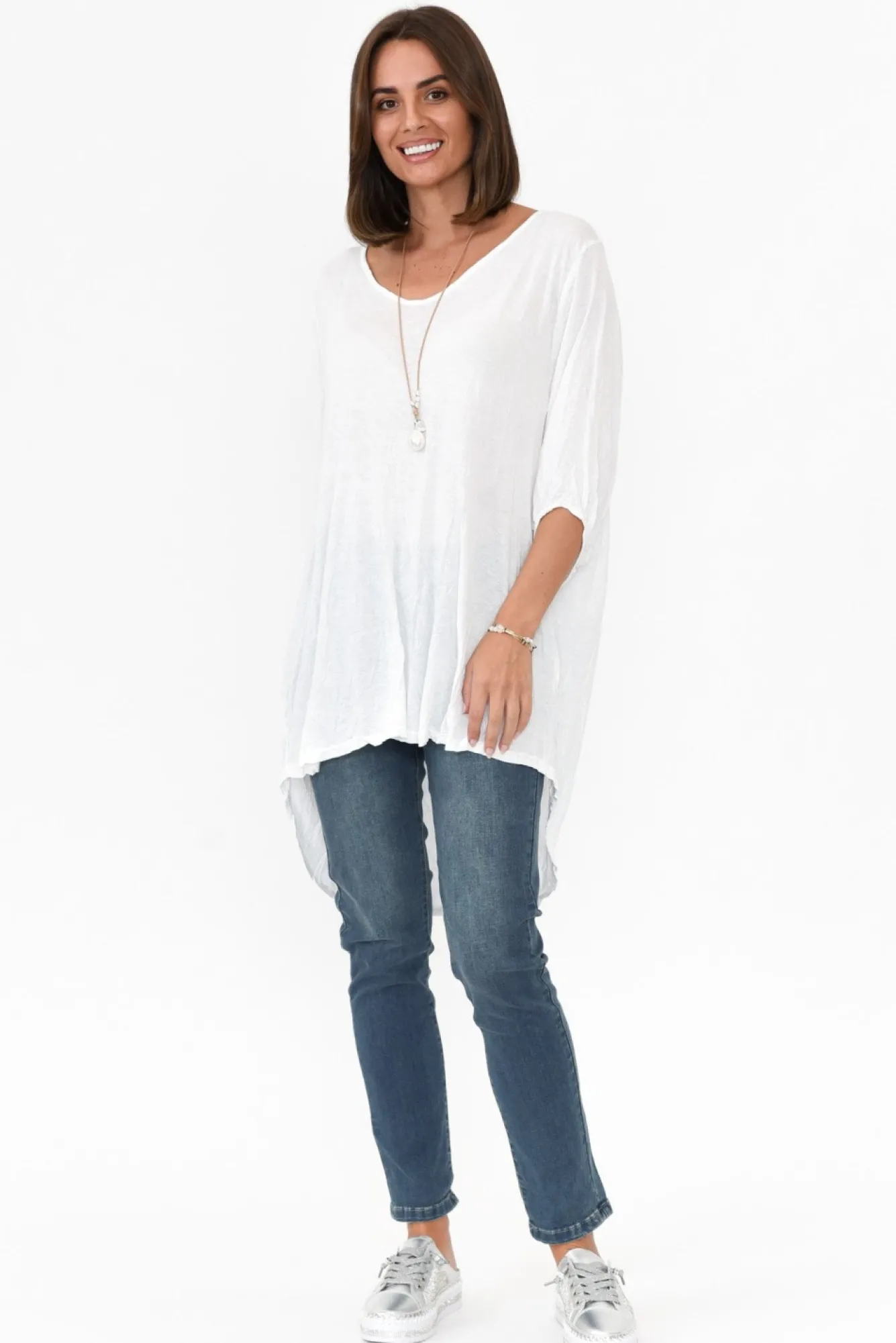 Cotton Tops<Cotton Village Agnes White Crinkle Cotton Hi Lo Top