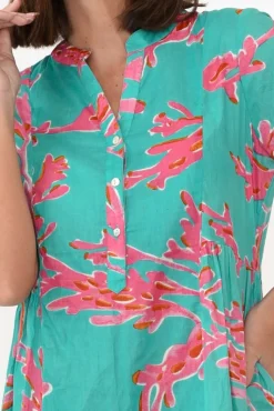 Cotton Dresses<Mozaic Airlie Turquoise Coral Cotton Dress