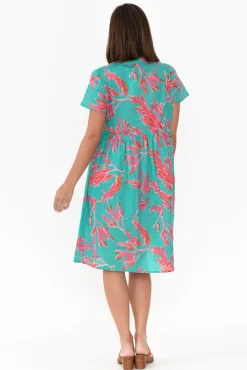 Cotton Dresses<Mozaic Airlie Turquoise Coral Cotton Dress