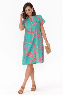 Cotton Dresses<Mozaic Airlie Turquoise Coral Cotton Dress