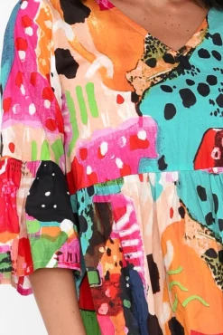 Cotton Dresses<Orientique Alanya Pink Abstract Organic Cotton Dress