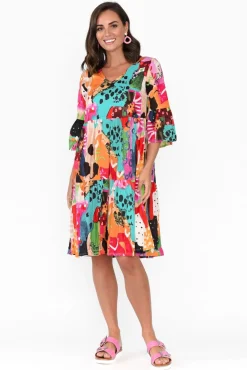 Cotton Dresses<Orientique Alanya Pink Abstract Organic Cotton Dress