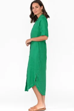 Linen Dresses<Label of Love Alaska Green Linen Shirt Dress