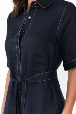 Linen Dresses<Label of Love Alaska Navy Linen Shirt Dress