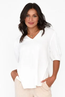 Linen Tops<Betty Basics Alba White Linen Blend Blouse Top