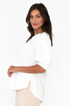 Linen Tops<Betty Basics Alba White Linen Blend Blouse Top
