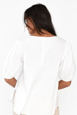 Linen Tops<Betty Basics Alba White Linen Blend Blouse Top