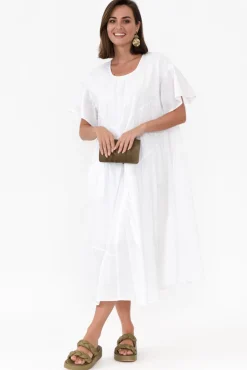 Cotton Dresses<Tirelli Alena White Angle Tier Cotton Dress