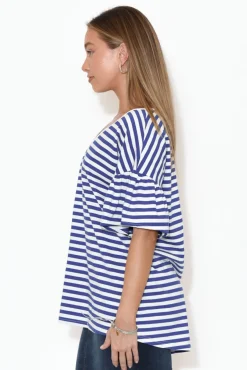 Cotton Tops<Betty Basics Alessia Blue Stripe Cotton Frill Top
