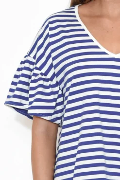 Cotton Tops<Betty Basics Alessia Blue Stripe Cotton Frill Top