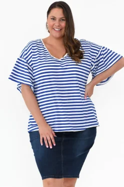 Cotton Tops<Betty Basics Alessia Blue Stripe Cotton Frill Top