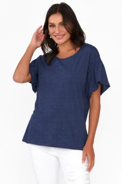 Cotton Tops<Betty Basics Alessia Navy Cotton Blend Frill Top