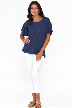 Cotton Tops<Betty Basics Alessia Navy Cotton Blend Frill Top