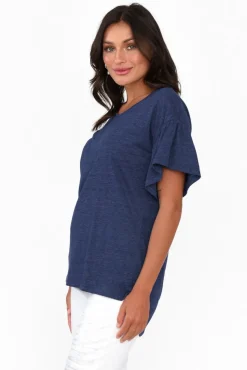 Cotton Tops<Betty Basics Alessia Navy Cotton Blend Frill Top