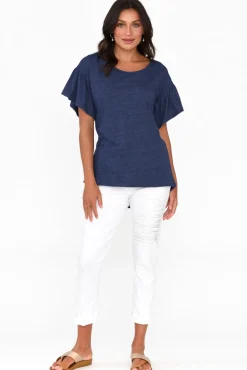 Cotton Tops<Betty Basics Alessia Navy Cotton Blend Frill Top