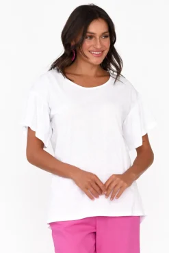 Sleeved Tops<Betty Basics Alessia White Cotton Blend Frill Top