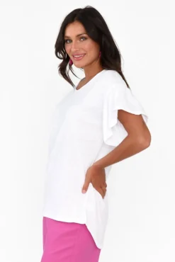 Sleeved Tops<Betty Basics Alessia White Cotton Blend Frill Top