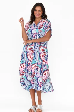 Midi Dresses<Willow Tree Aletta Blue Garden Collared Dress