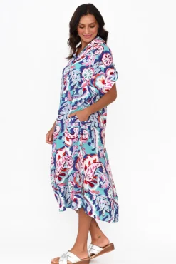 Midi Dresses<Willow Tree Aletta Blue Garden Collared Dress