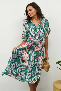 Midi Dresses<Willow Tree Aletta Green Garden Collared Dress