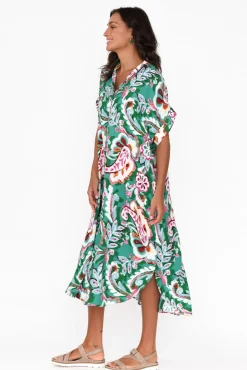 Midi Dresses<Willow Tree Aletta Green Garden Collared Dress