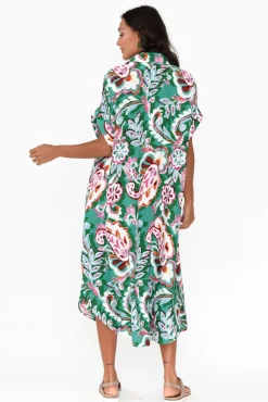 Midi Dresses<Willow Tree Aletta Green Garden Collared Dress