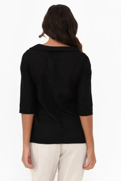 Linen Tops<Hourglass Alex Black Linen Cotton Collared Top