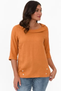 Linen Tops<Hourglass Alex Orange Linen Cotton Collared Top