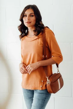 Linen Tops<Hourglass Alex Orange Linen Cotton Collared Top
