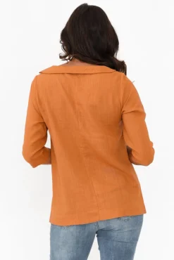 Linen Tops<Hourglass Alex Orange Linen Cotton Collared Top
