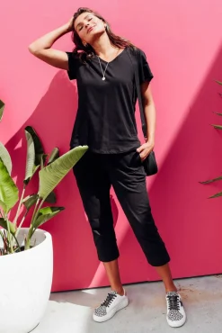 Pants<Betty Basics Alexia Black Cotton Cropped Jogger Pant