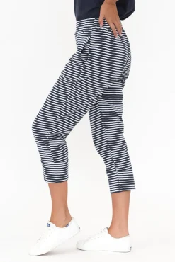 Pants<Betty Basics Alexia Navy Stripe Cotton Cropped Jogger Pant
