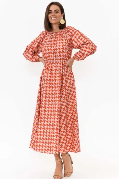 Cotton Dresses<Dear Sutton Alexis Red Houndstooth Cotton Poplin Dress