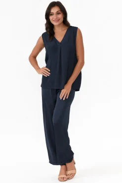 Pants<Italian Closet Alistair Navy Gloss Frayed Pant