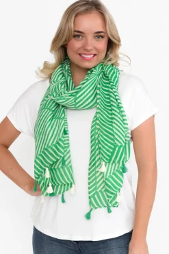 Scarves<Enhance Alize Green Geometric Scarf