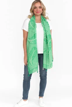 Scarves<Enhance Alize Green Geometric Scarf