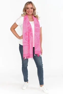 Scarves<Enhance Alize Pink Geometric Scarf