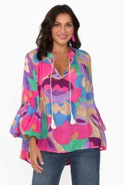Sleeved Tops<Italian Star Althea Pink Abstract V Neck Top