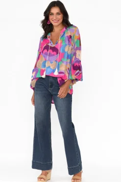 Sleeved Tops<Italian Star Althea Pink Abstract V Neck Top